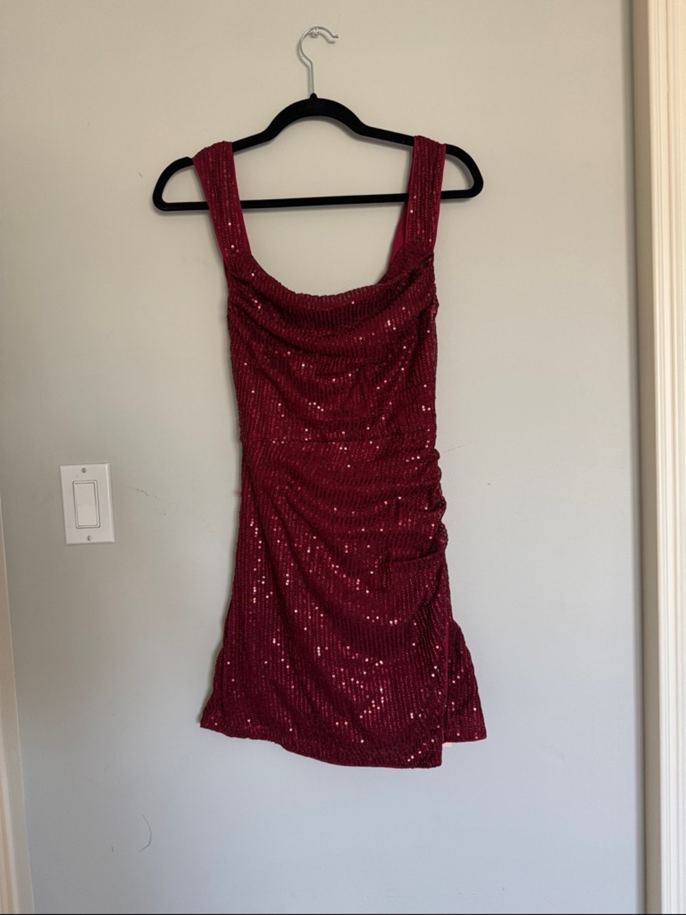 SHEIN Wine Red Sequin Cowl Mini Dress